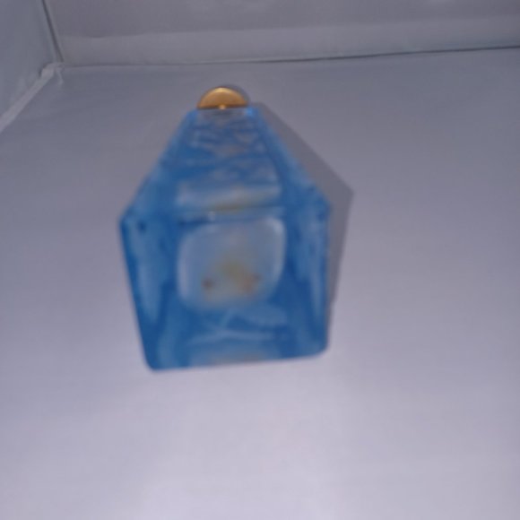 Antique Blue Floral Etched Perfume Spritzer Bottle - Pyramid-like -cat-eye - Picture 6 of 13